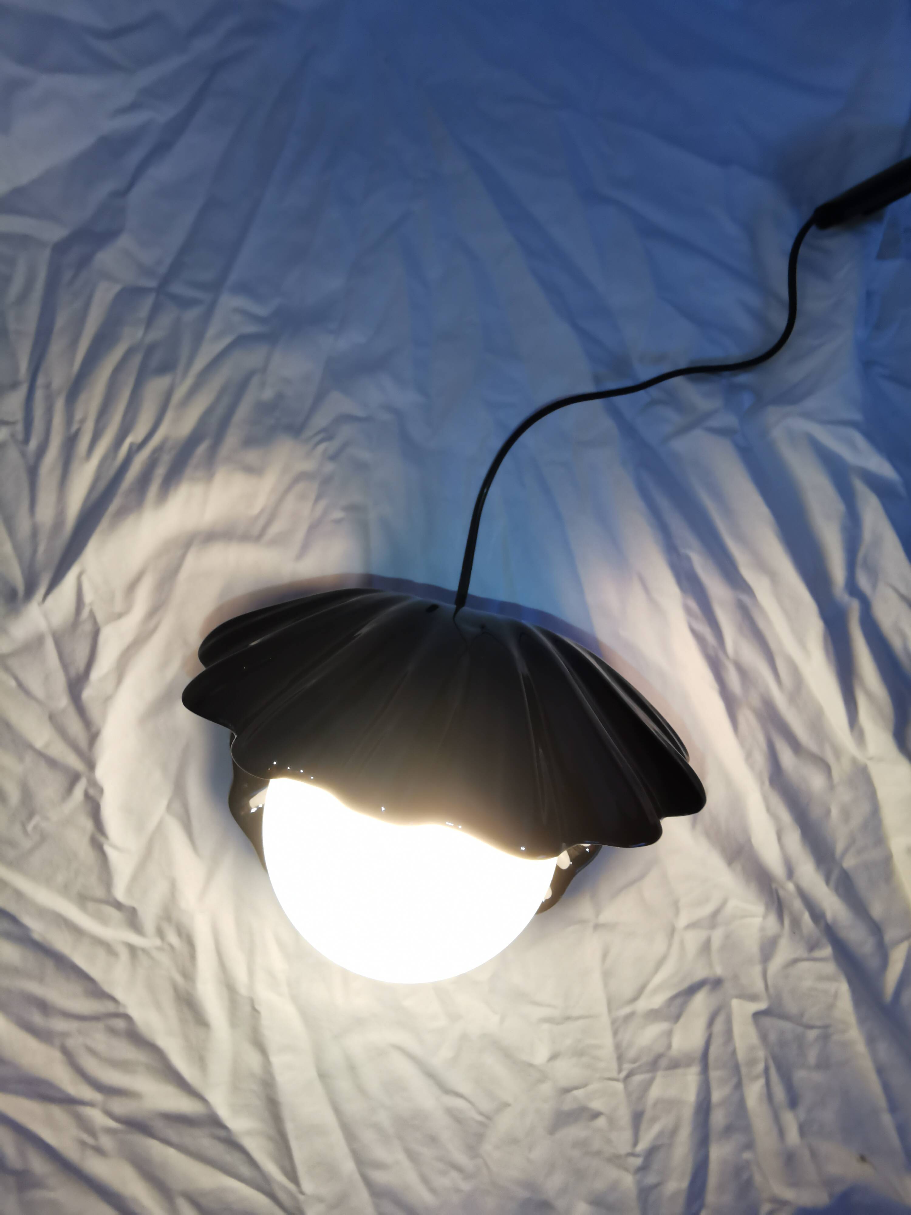 Ceramic shell lamp with opaline pearl, Saint-Jacques, France, 1980