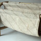 Magazine rack made of white bamboo and fabric, vintage from the 1970s