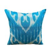 Silk Ikat Square Cushion Cover, Sky Blue Vintage Abraj, Handwoven, 16x16