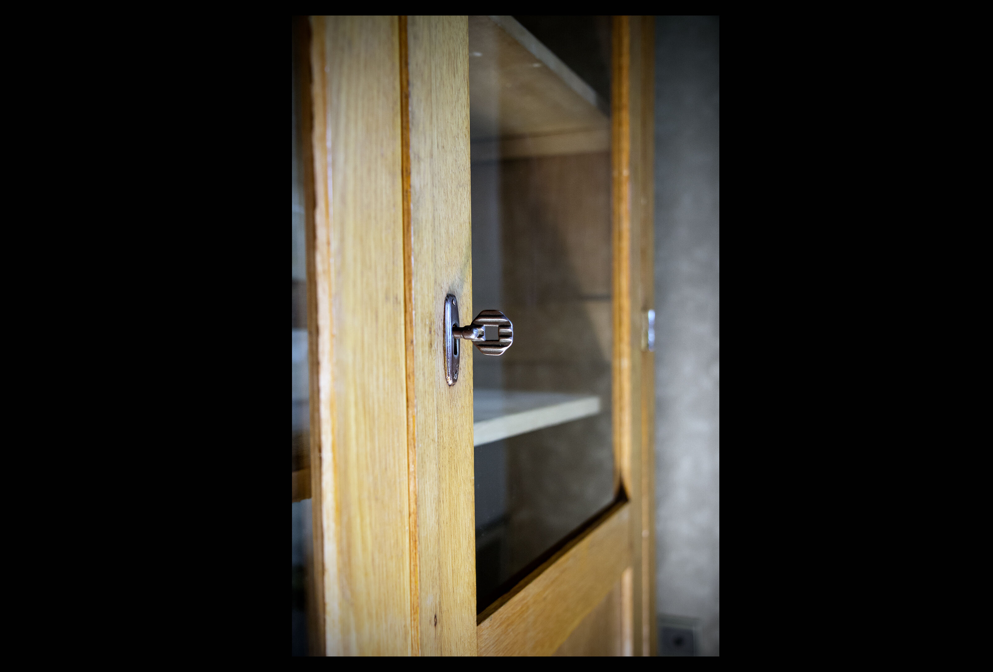 Glazed school cupboard from the 50s, 60s