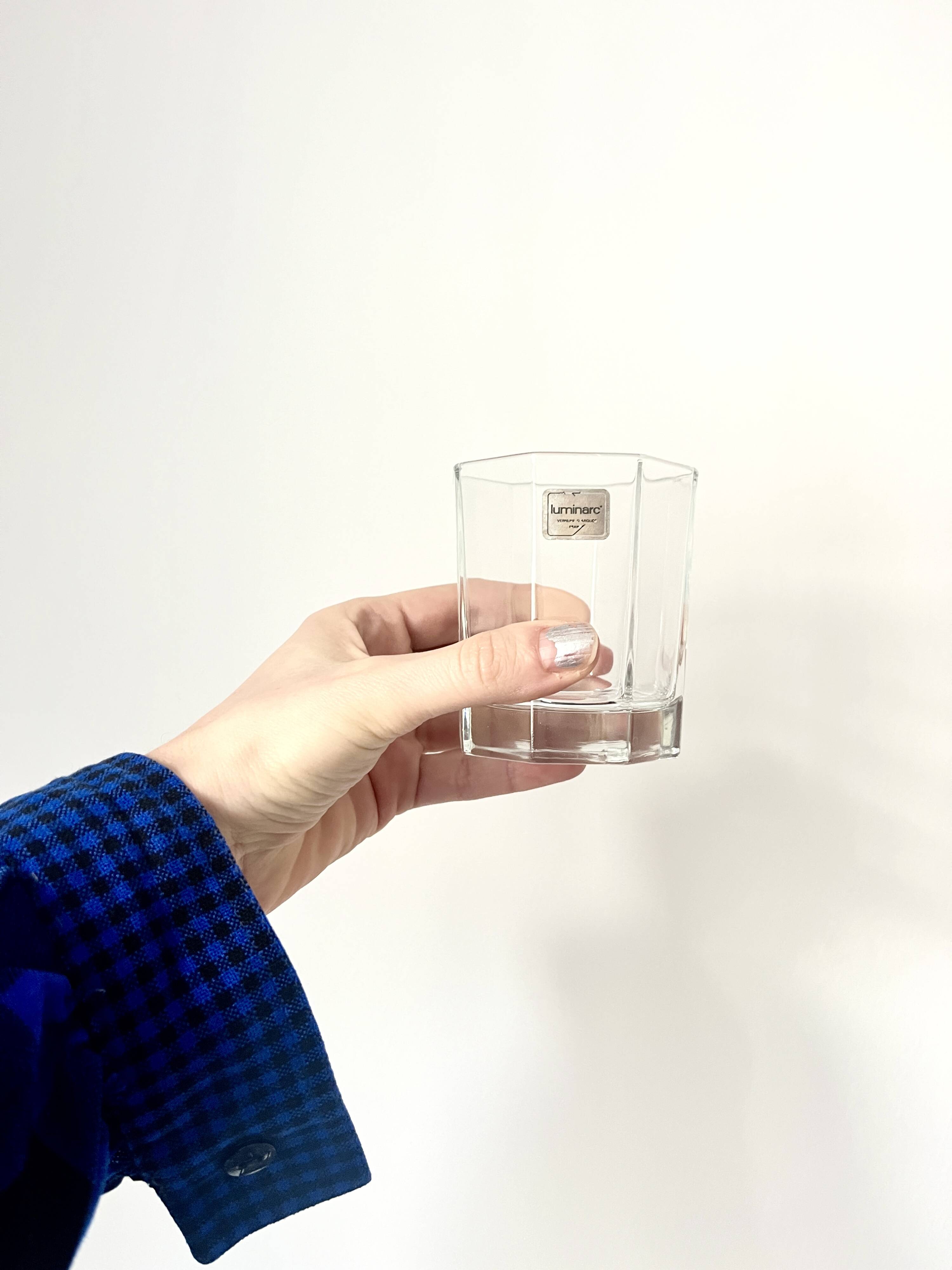 Vintage 6 x Hexagonal Clear Water Glasses, by Luminarc France, 1980s