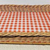 Rectangular Wicker Tray with Vichy Decor L: 44 cm Vintage