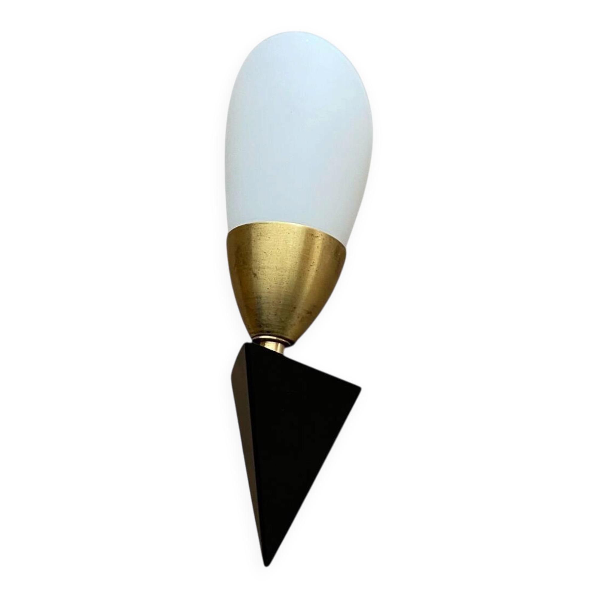 Wall lamp 1950s 1960s black metal and white opaline glass tulip