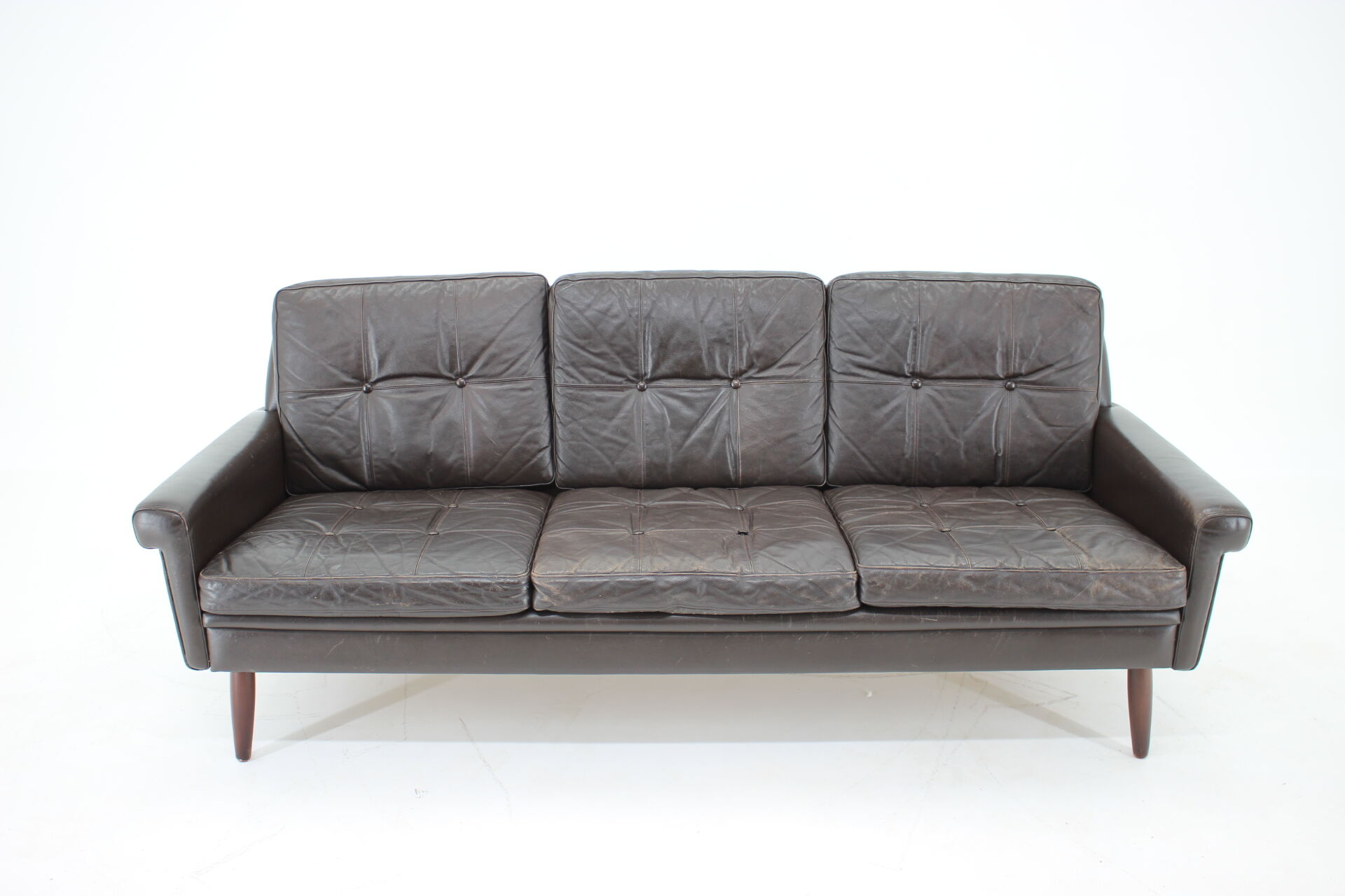 1970s Danish 3-seater sofa in dark brown leather