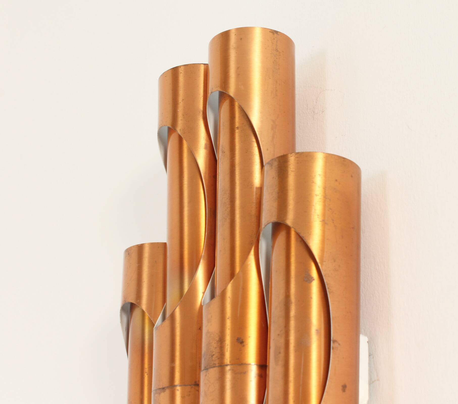 Large tubular copper wall light from the 1960s, Spain.