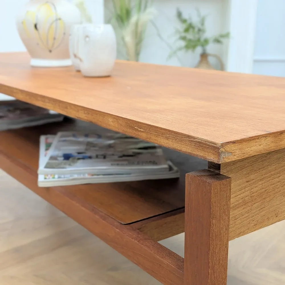 Table basse scandinave teck double plateau