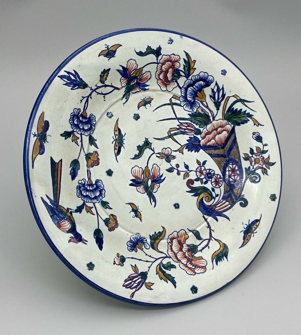 Plate gien with cornucopia decoration insect peacock butterfly