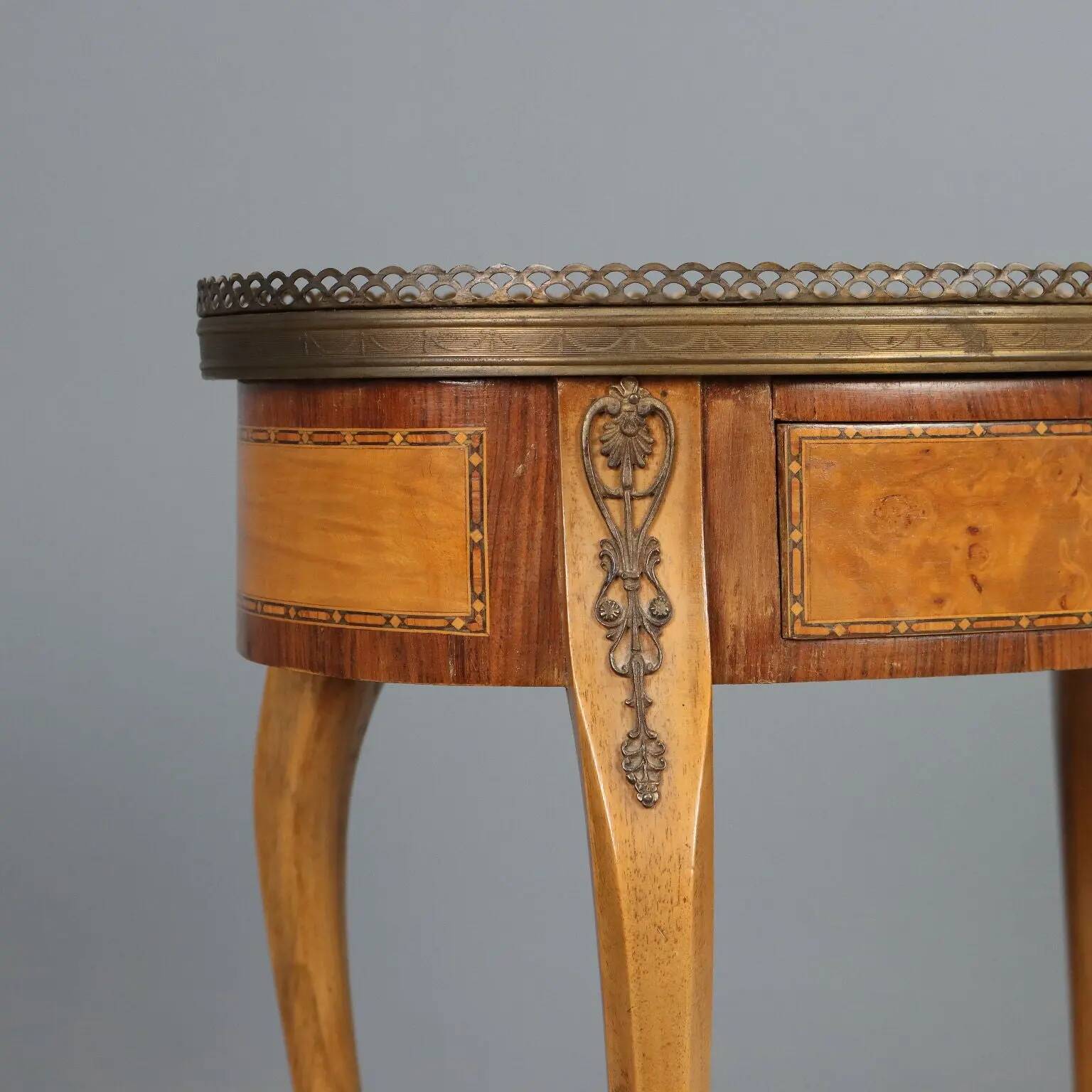 Small antique walnut and metal table, Italy, 20th century.