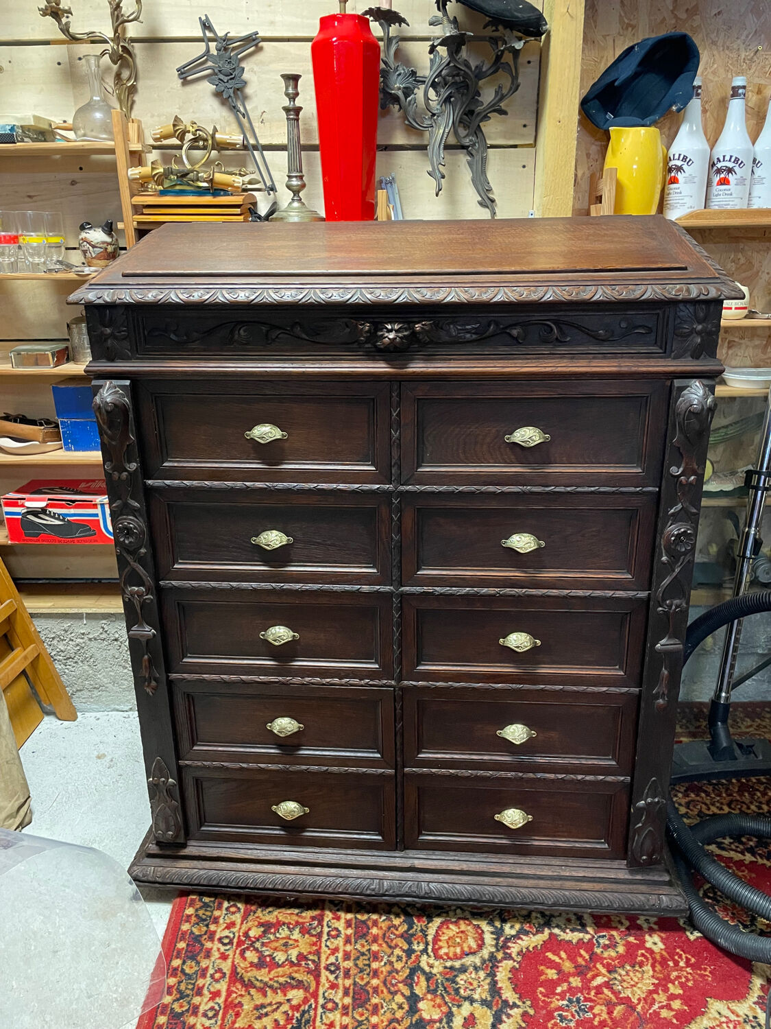 Pupitre meuble écritoire à tiroirs ancien