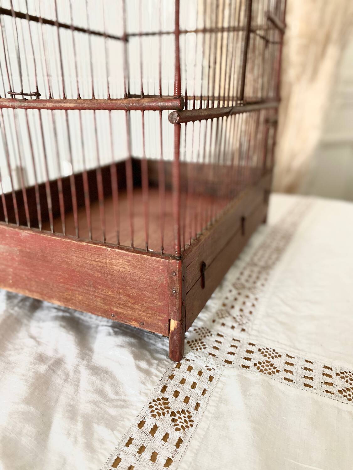 Antique wooden and steel birdcage
