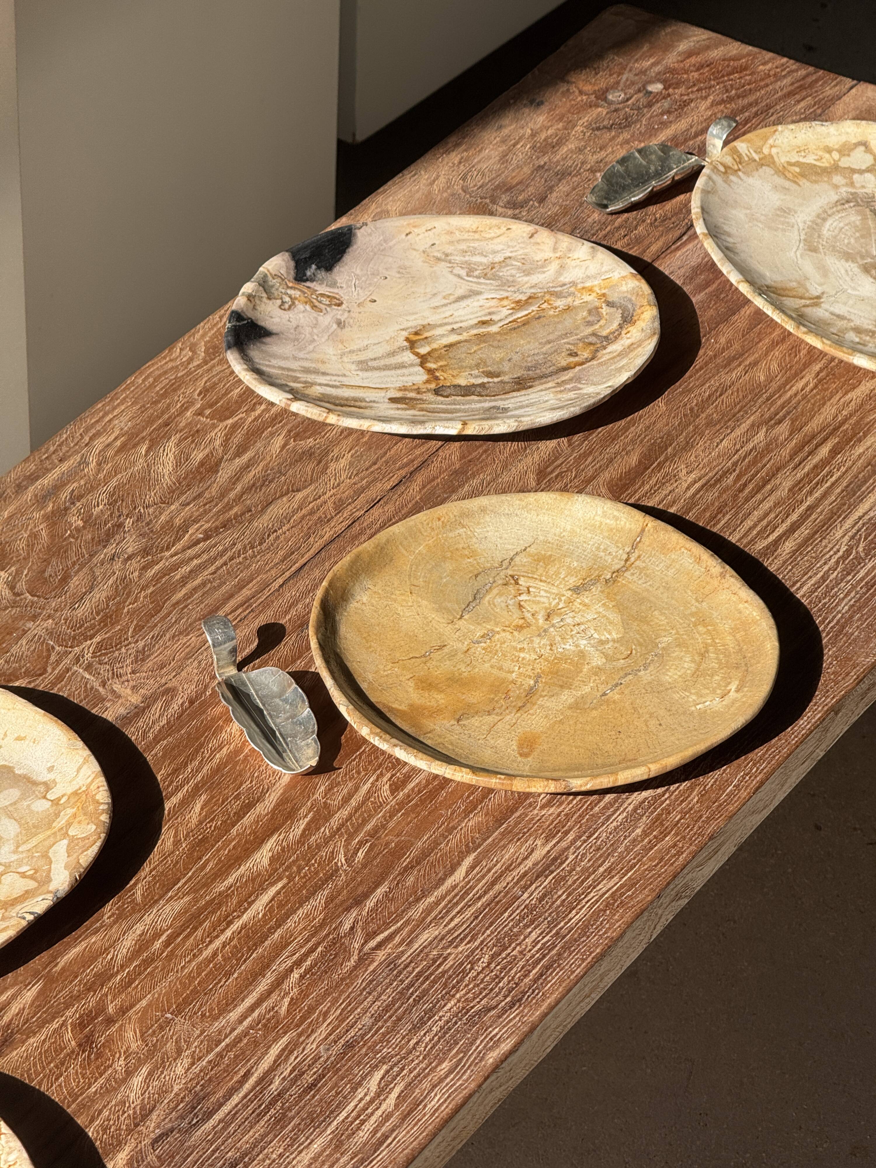 Petit vide poche ou plat en bois pétrifié beige orangé D20,5 -3308
