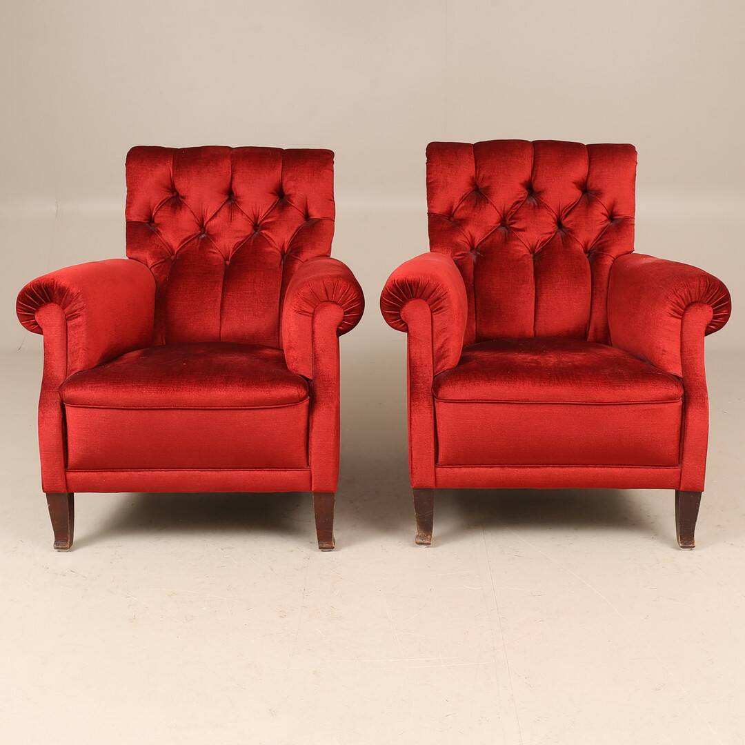 Vintage Pair of Upholstered Armchairs — First Half of the 20th Century