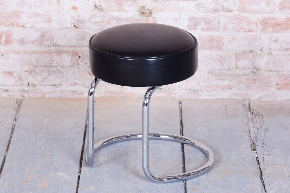 Bauhaus Stool in Chrome-Plated Steel and Leather, 1950s