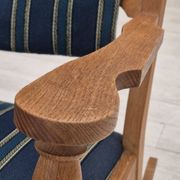 1970s, Danish design, oak wood rocking chair with footstool, furniture wool, original condition.