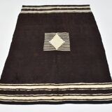 4x6 Black & Beige Handmade Wool Kilim Rug, 127x176 Cm