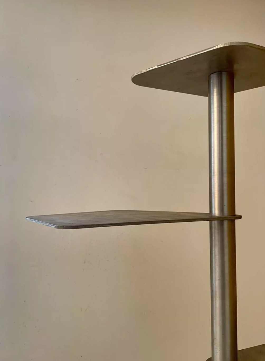 Modernist vintage side table, brushed chrome metal, France 1970