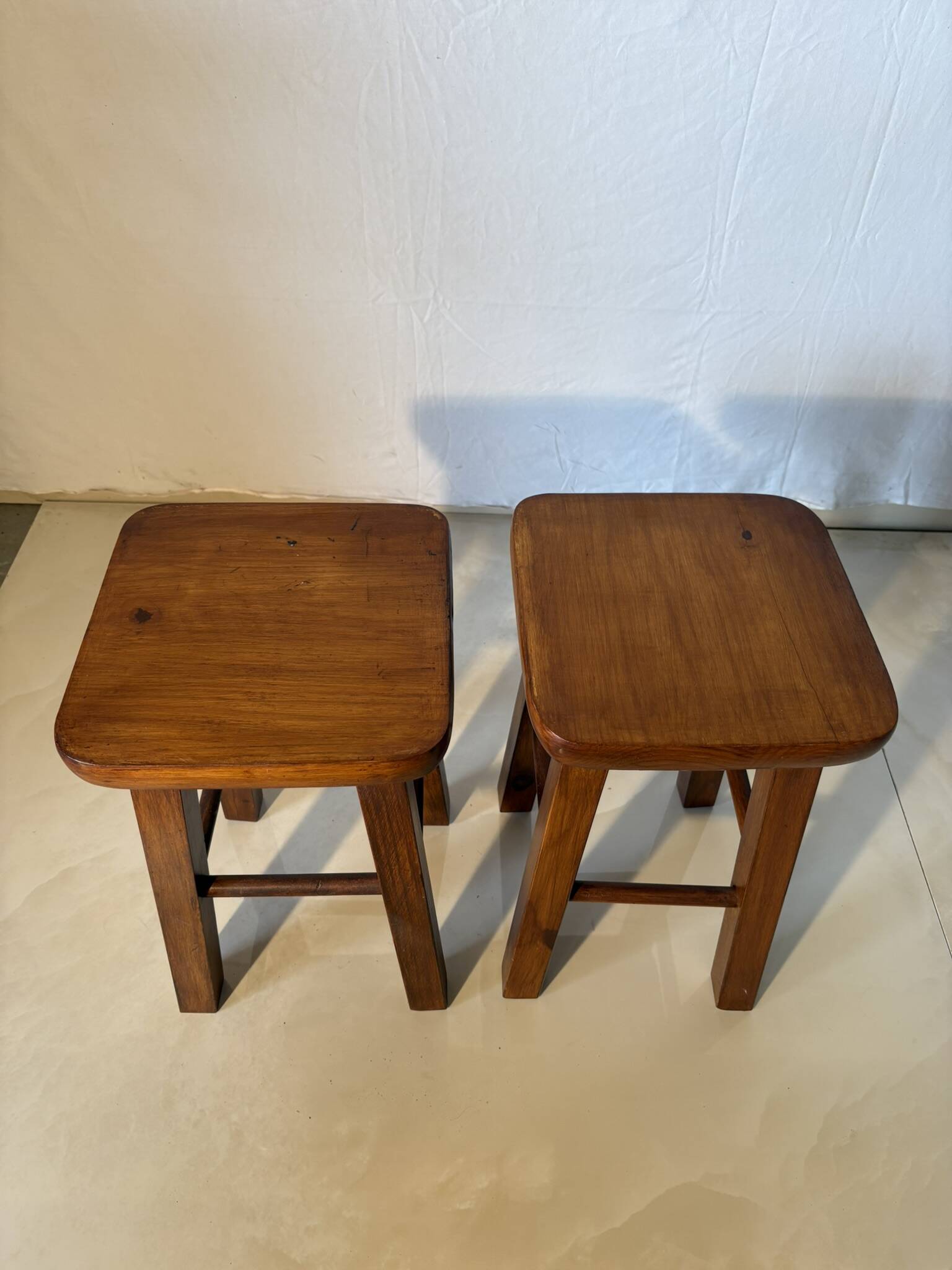 Pair of solid wood stools – vintage rustic style