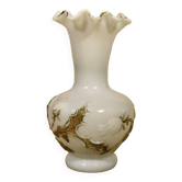 Old white opaline vase decorated with thistles in painted relief 23.6 cm high