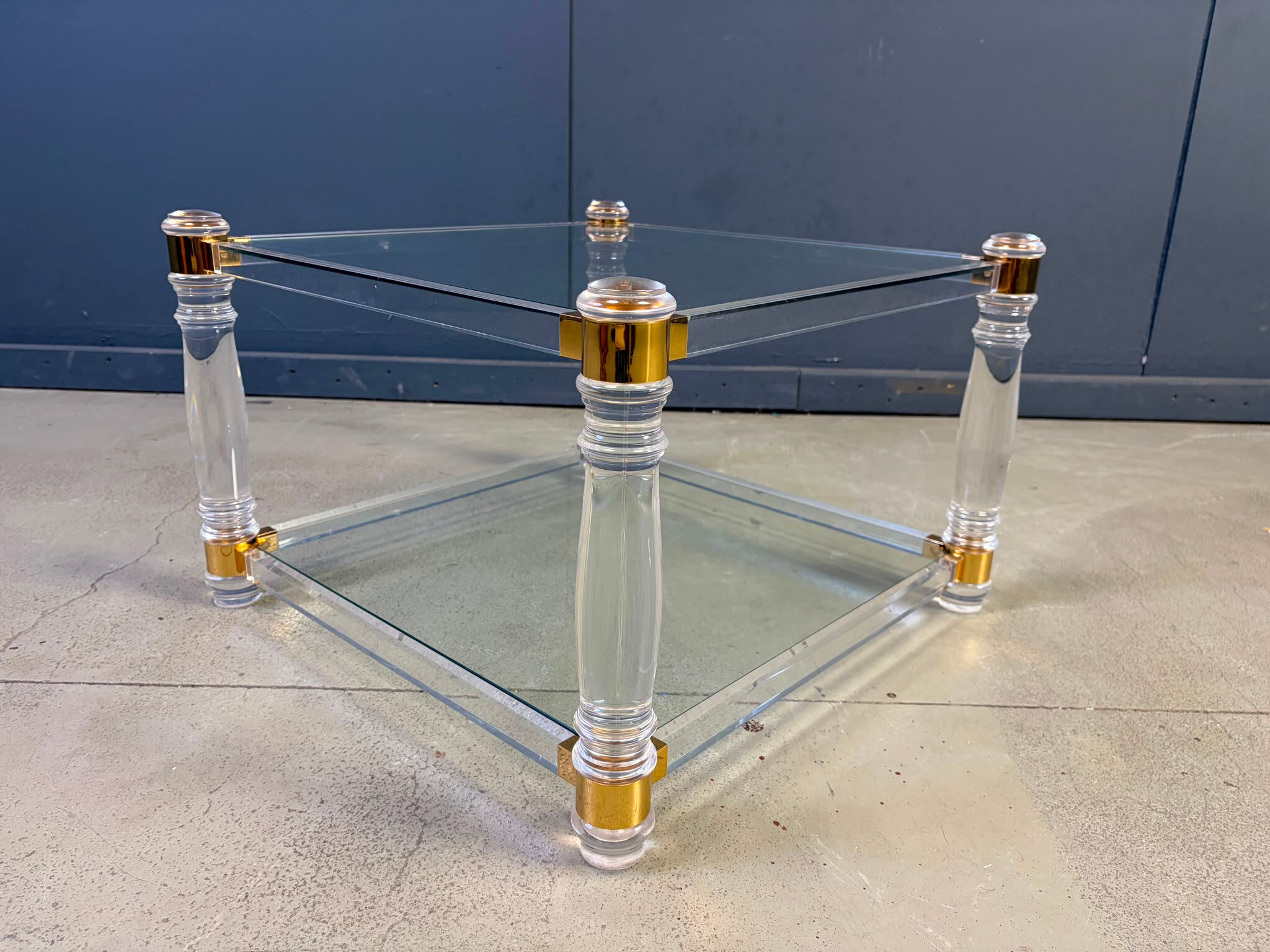 Lucite and brass coffee table, 1970s