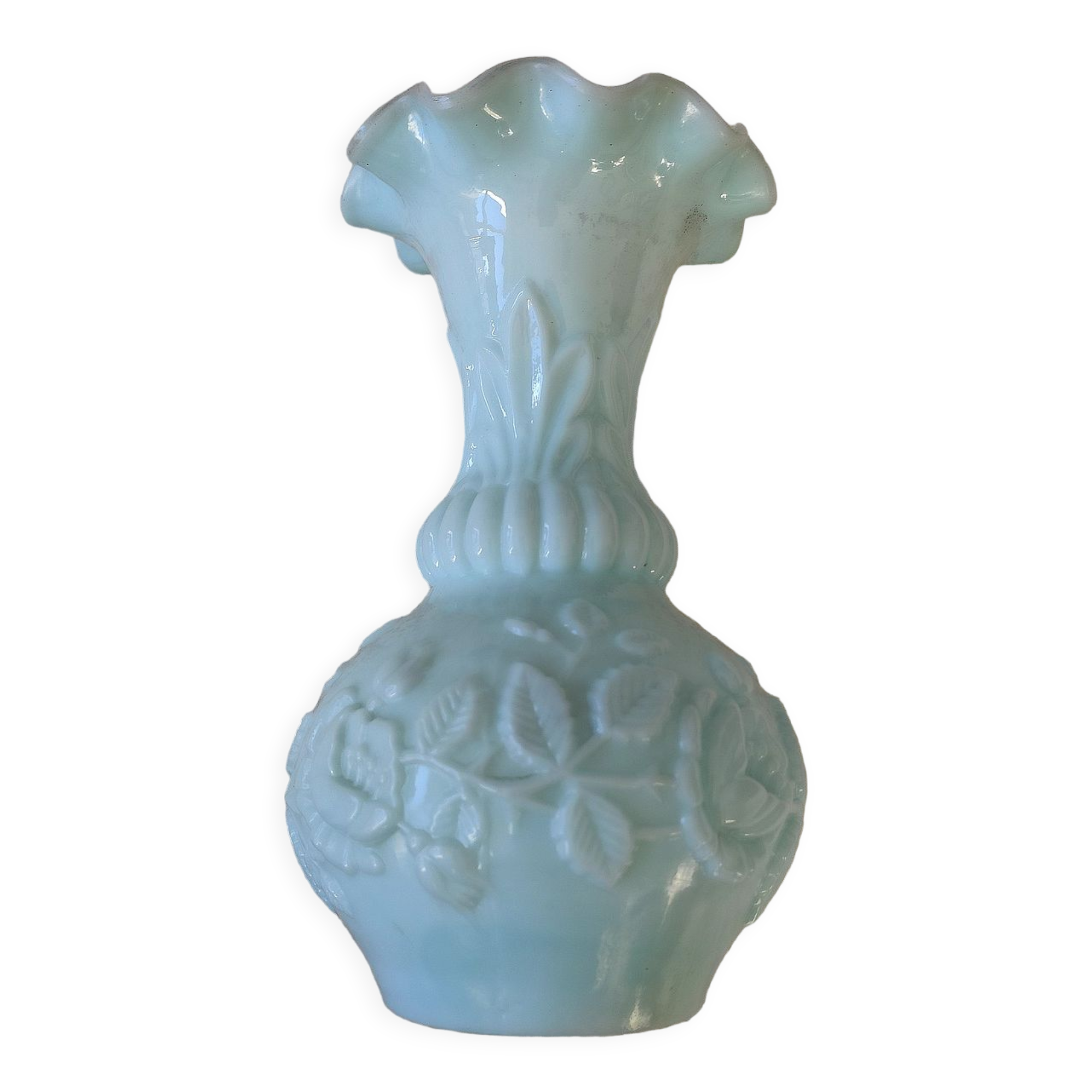 Vase ancien opaline bleue