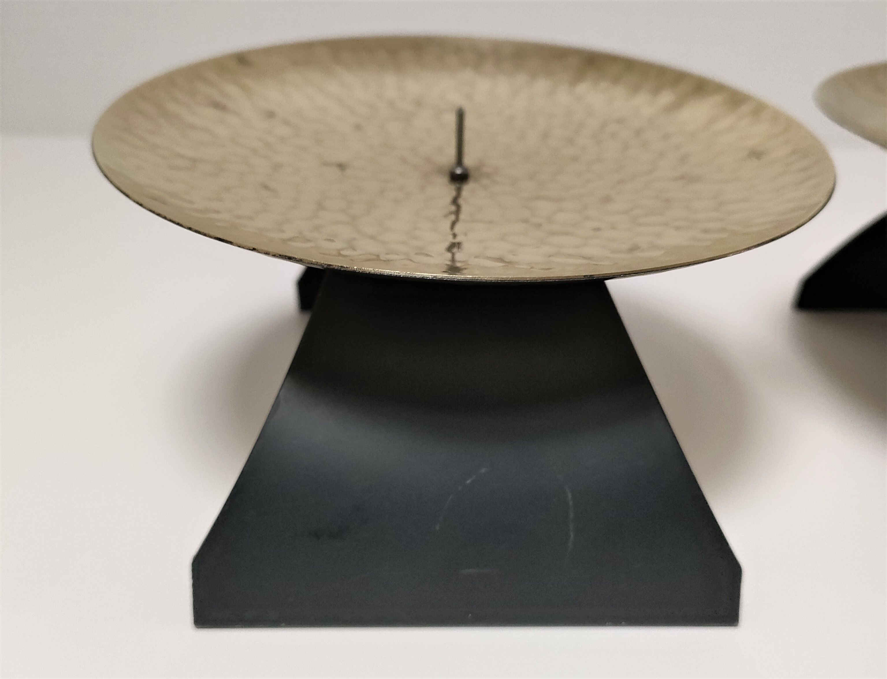 Pair of brass and metal candle holders design 70s