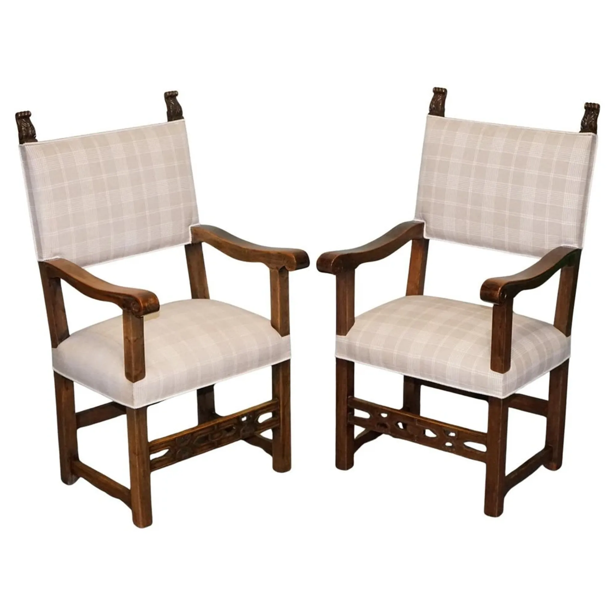 Victorian Armchairs with Carved Wood Details, Set of 2