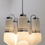 Vistosi Midcentury Italian Murano Glass and Steel "Incamiciato" Chandelier