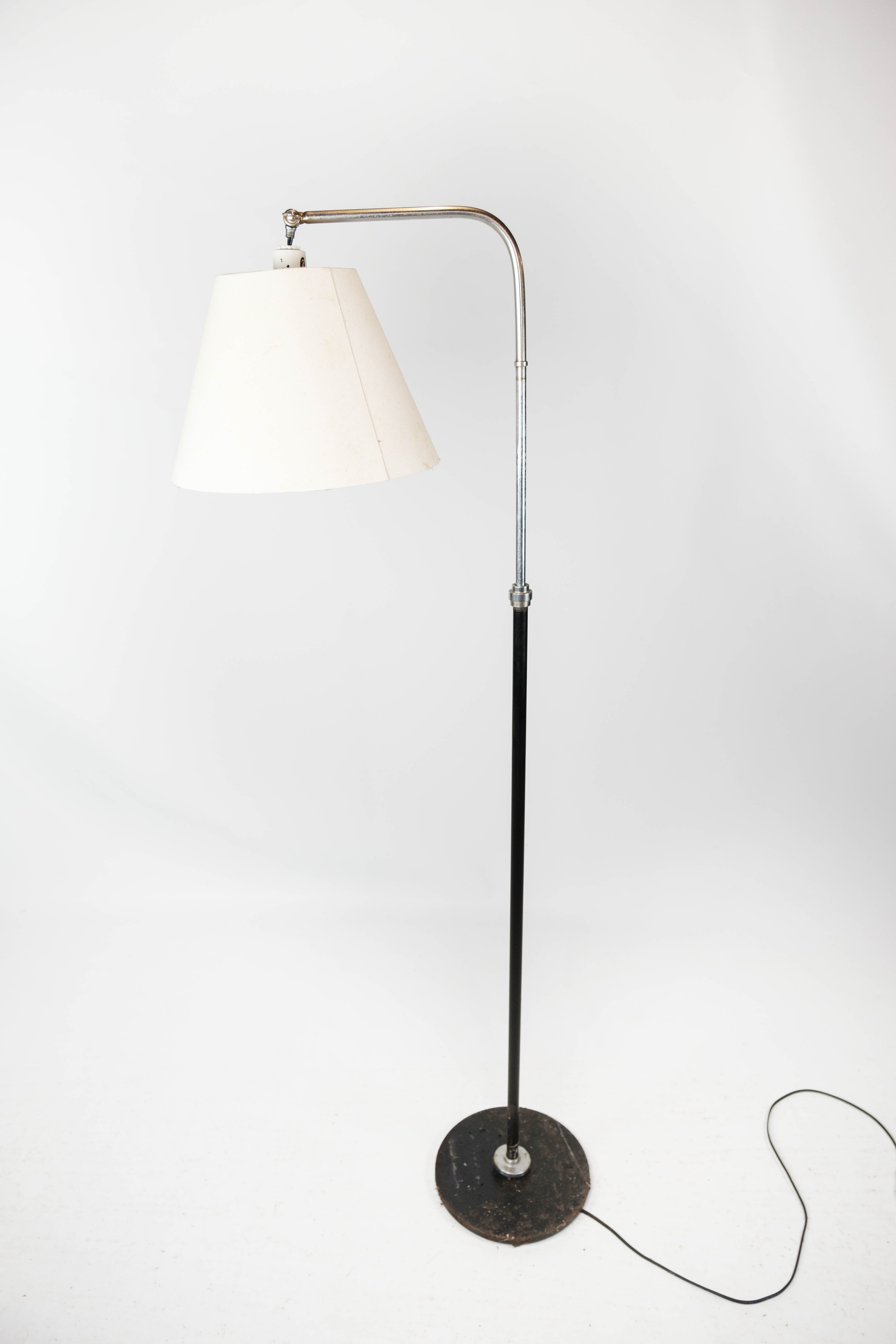 Floor lamp of chrome and black painted metal of Danish design, 1970s