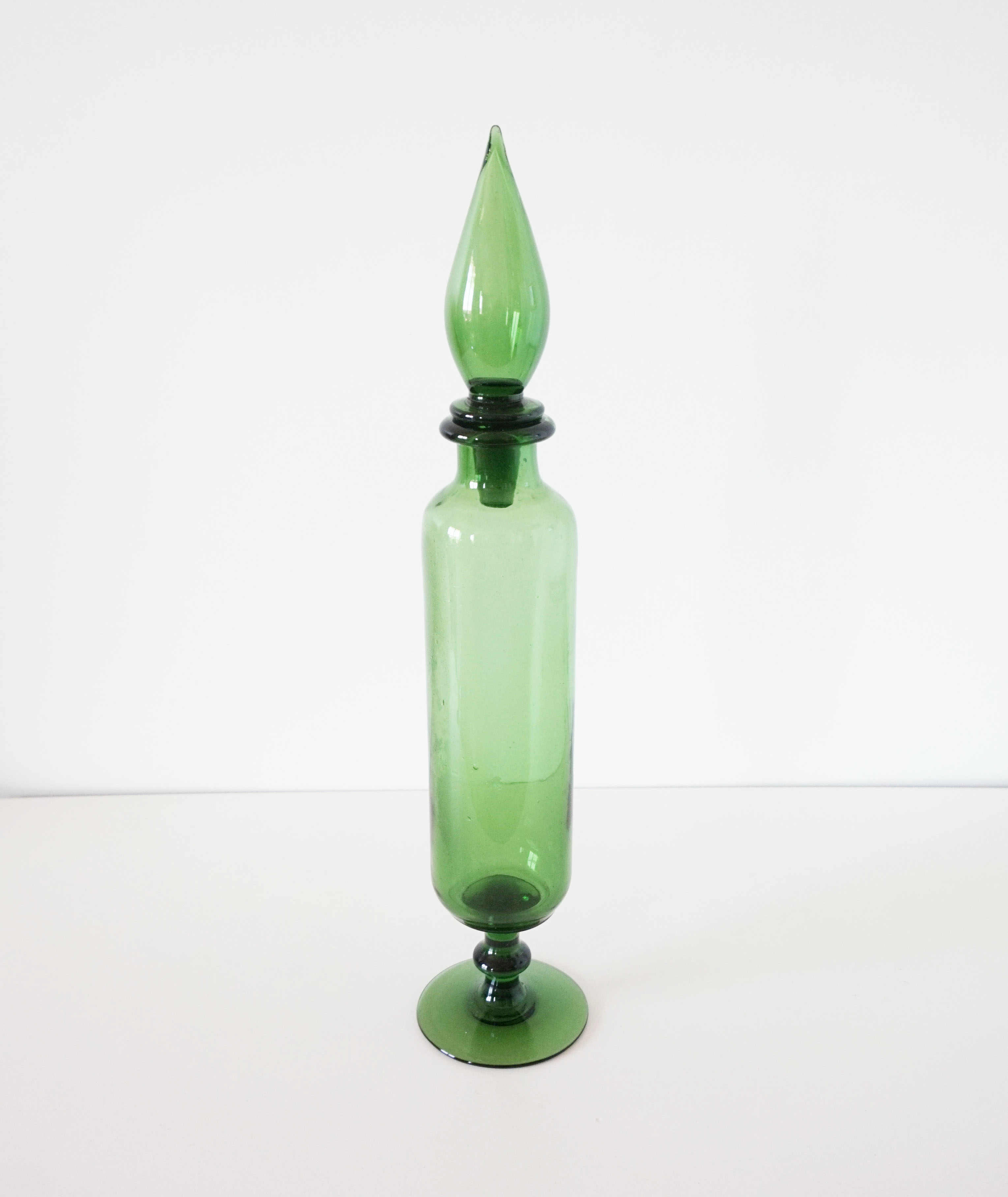 Italian decanter in green blown glass empoli