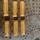 6 enameled ceramic knife holders, slip, vintage golden yellow