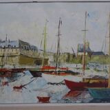 Painting of the port of Saint Malo, signed