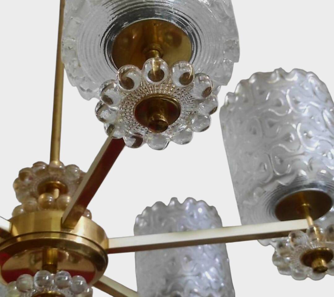 Glass and Brass Chandelier – Kalmar Design (Austria) - Circa 1960