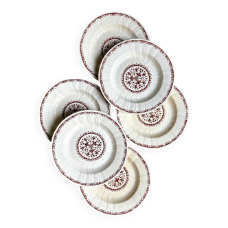 6 assiettes creuses Gien en terre de fer écru et marron