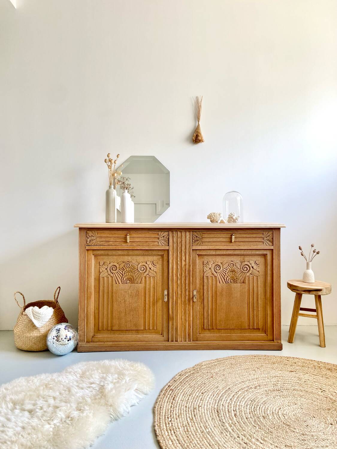 Grand buffet Art Déco en chêne massif - Enfilade vintage