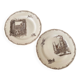 Lot de 2 assiettes terre de fer hb &cie décor fenêtre ouverte, chat et oiseaux