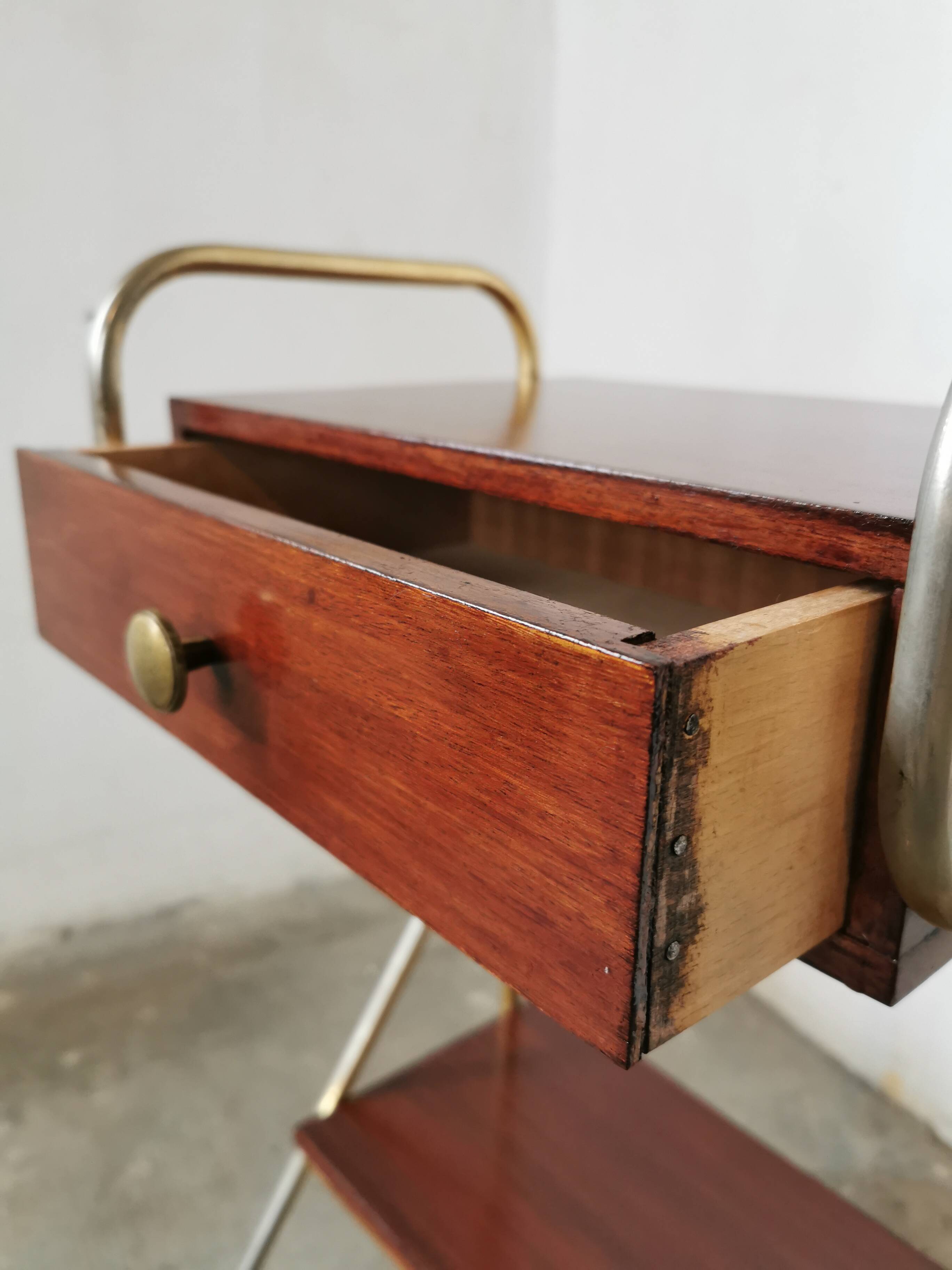 Metal and wood bedside table 1960/1970