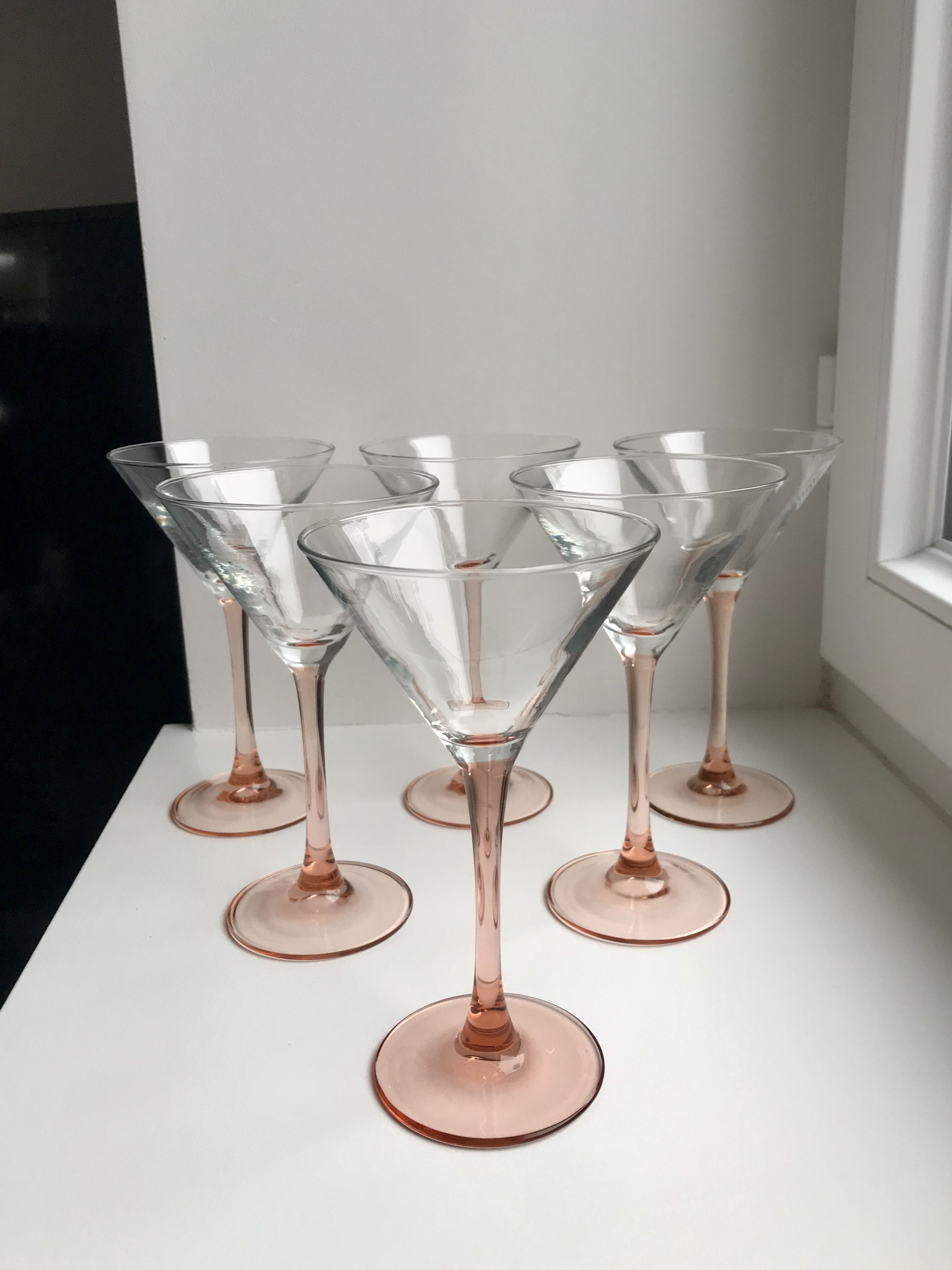 Set of 6 pink-footed cocktail glasses design 70s