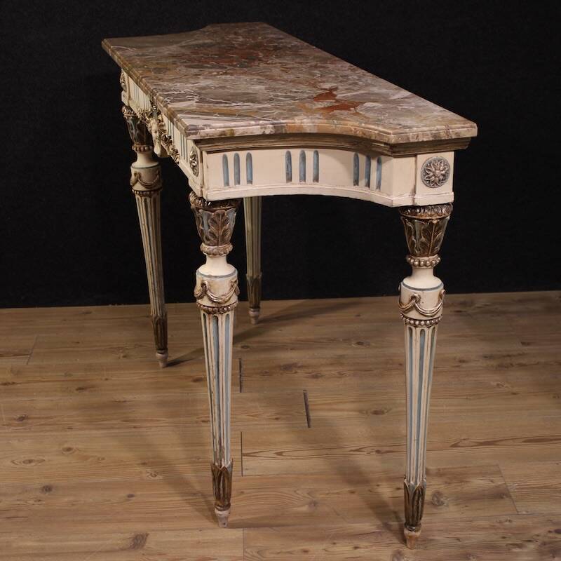 Italian lacquered Louis XVI-style console table with marble top