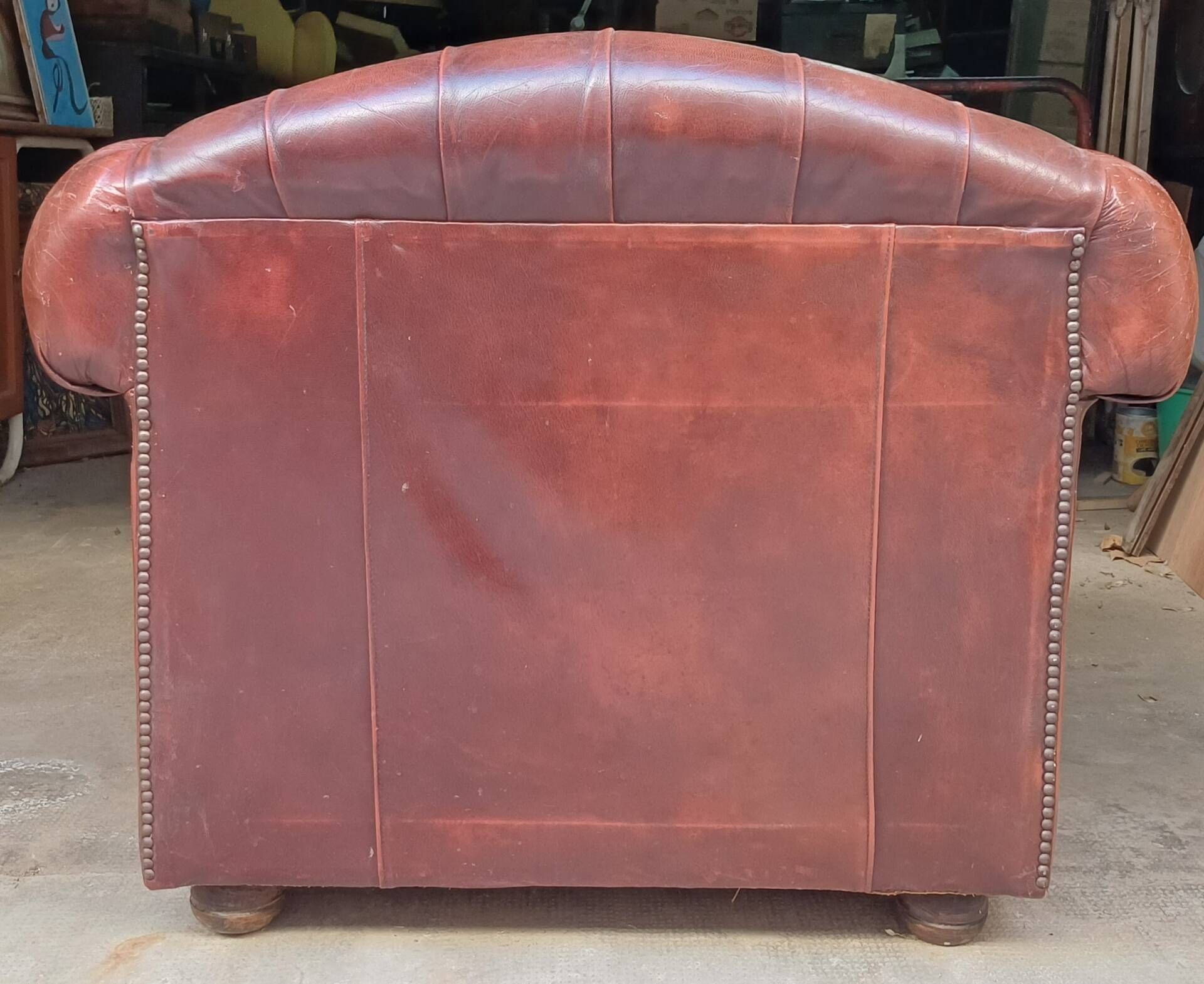 Authentic Vintage Chesterfield Armchair in Burgundy Leather
