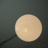 Art deco globe pendant light in white opaline and aluminum rod