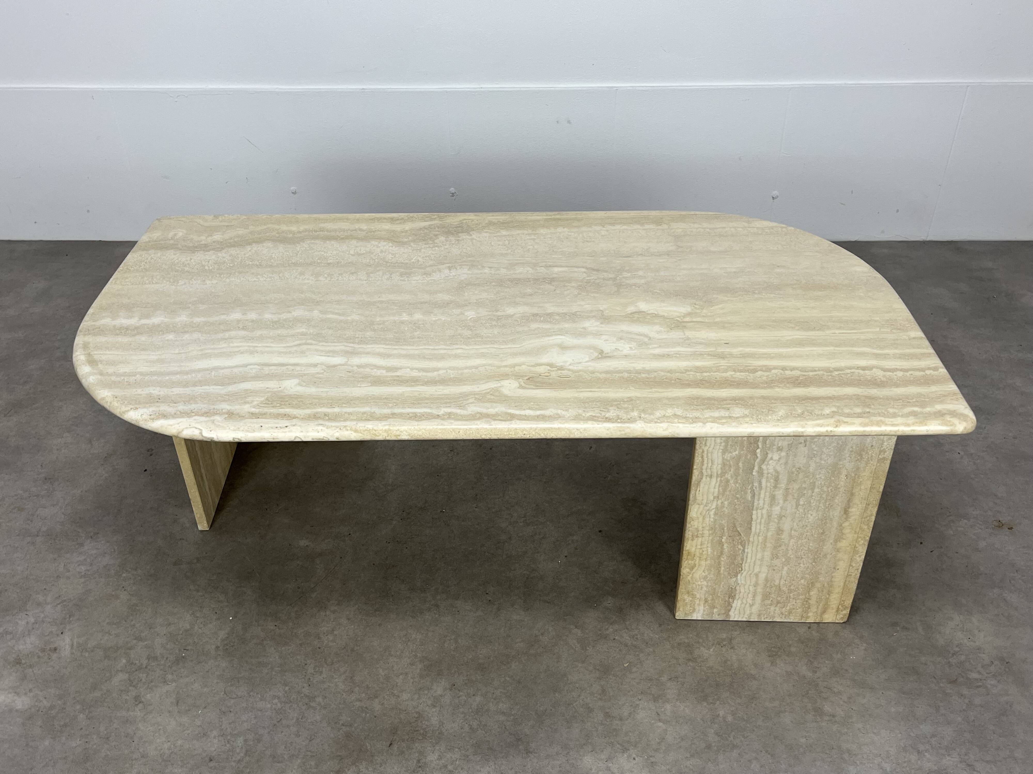 Travertine rectangular coffee table with rounded edges