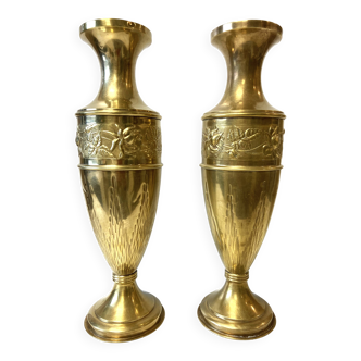 Pair of Soliflore Baluster Vases Yellow Copper Art Nouveau