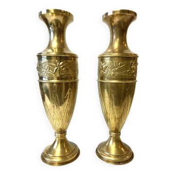 Pair of Soliflore Baluster Vases Yellow Copper Art Nouveau