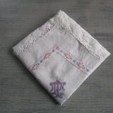 Taie d'oreiller ancienne brodée et monogrammée en coton :70x70cm