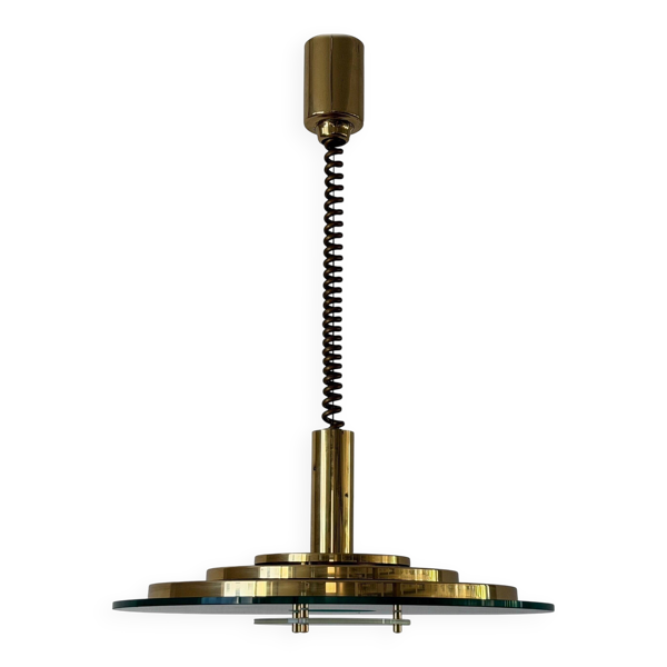 Suspension en laiton et verre Ufo Design par Hillebrand, années 1970 Allemagne — Beyit