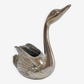 Zoomorphic solid brass swan pen holder
