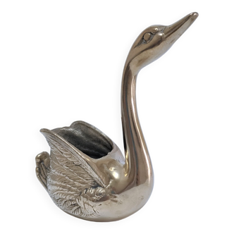 Zoomorphic solid brass swan pen holder