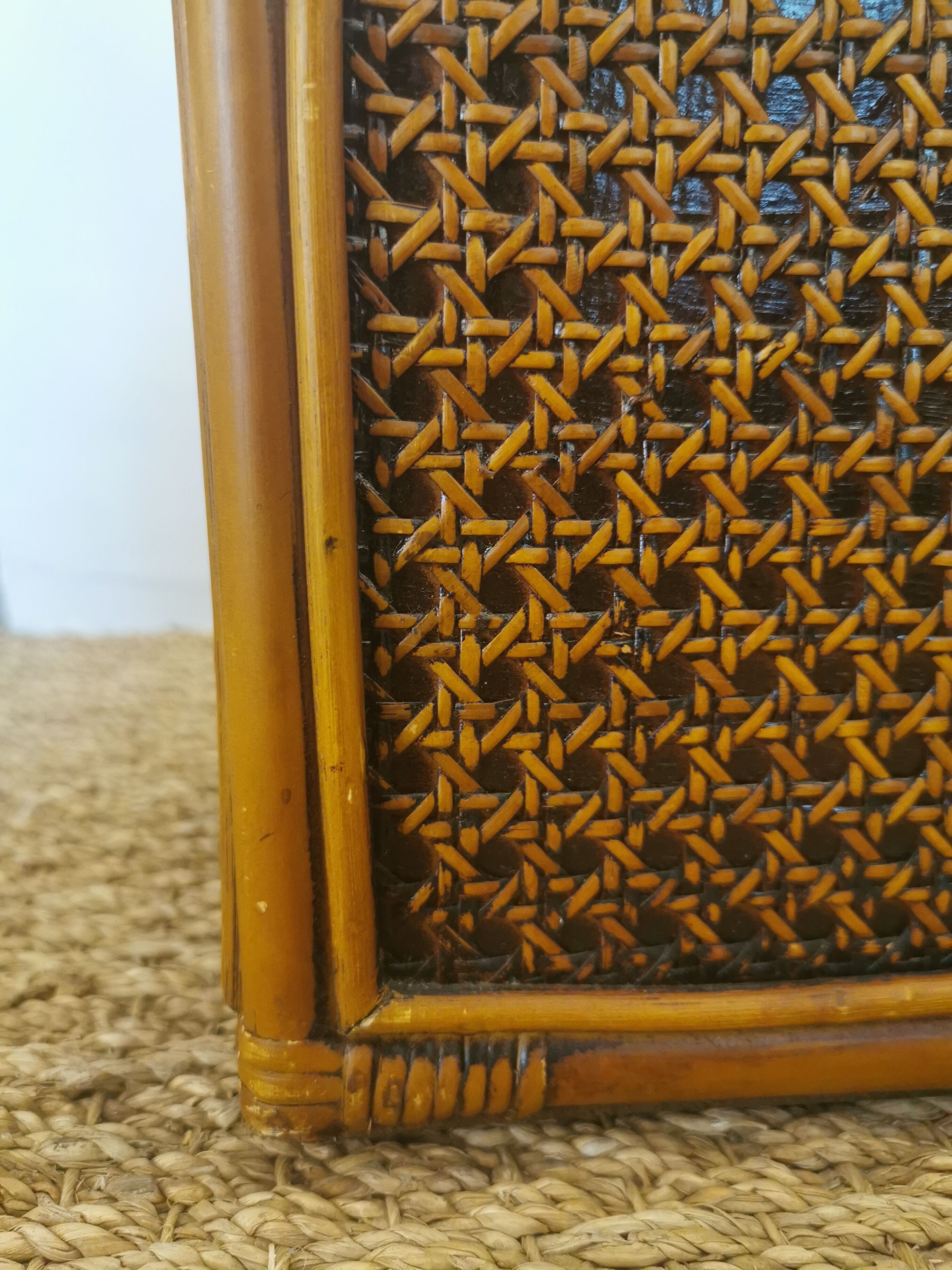 Vintage bamboo rattan and canning magazine holder