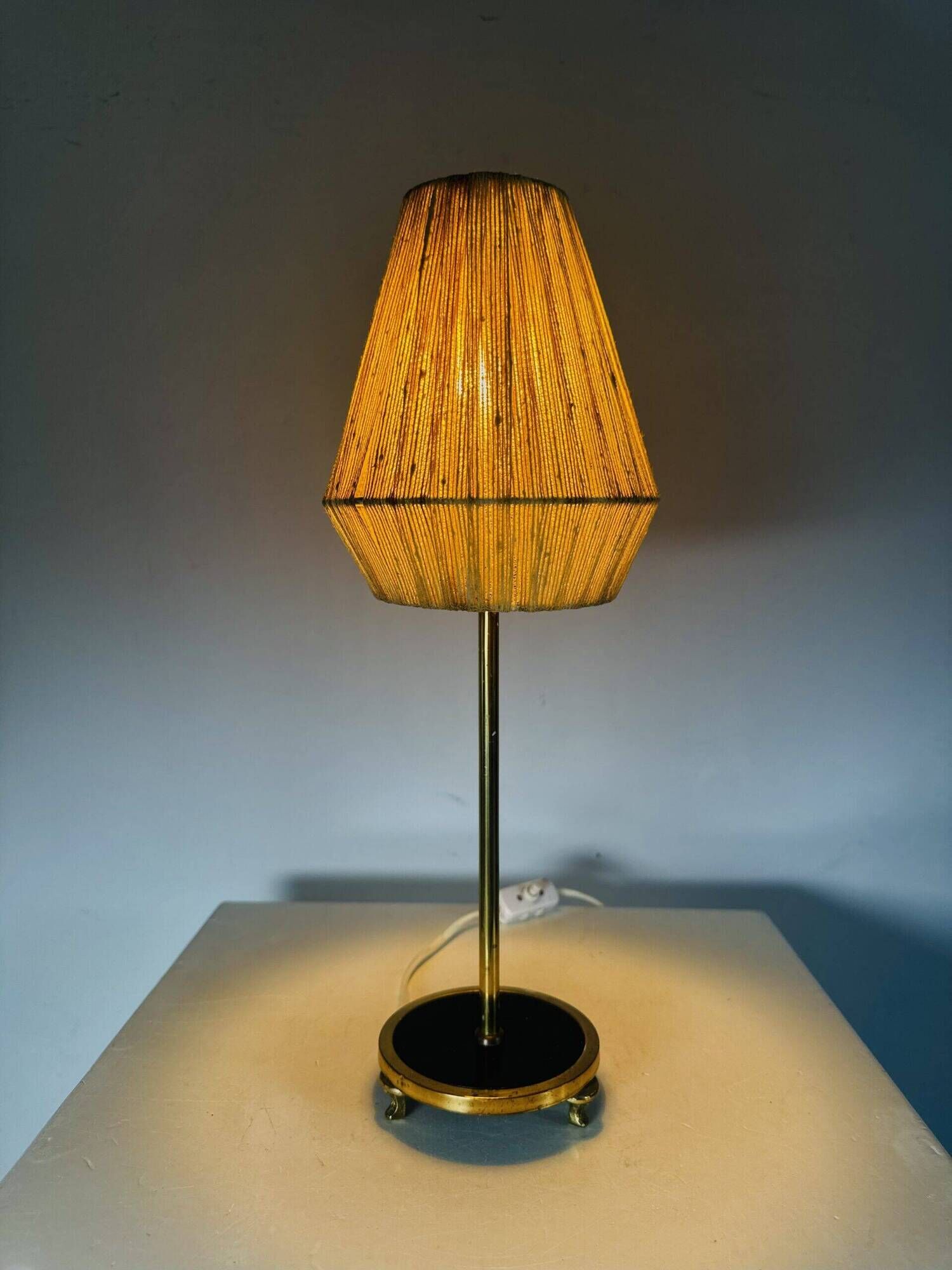 Model 332 Table Lamp In Brass And Natural Fibre By Eae, Sweden 1950S