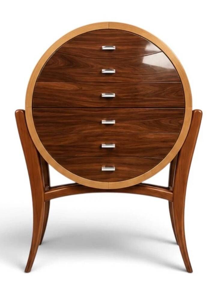 A tall Art Deco chest of drawers in beech and rosewood with 6 drawers.